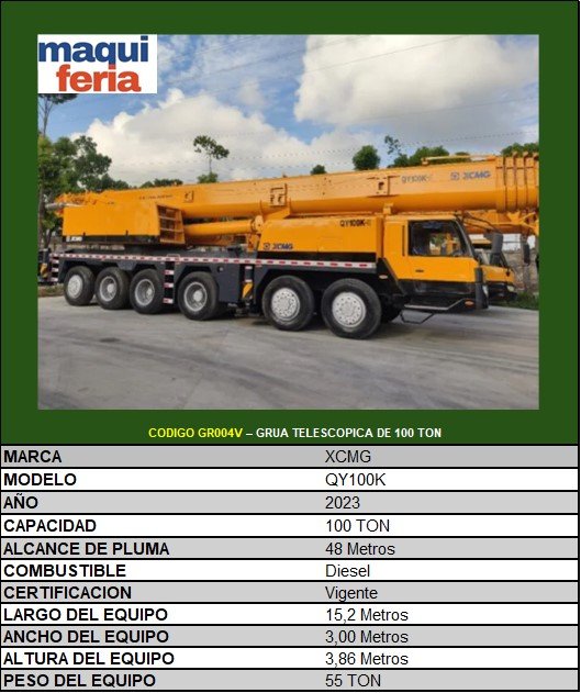 CODIGO GR004V – GRUA TELESCOPICA DE 100 TON